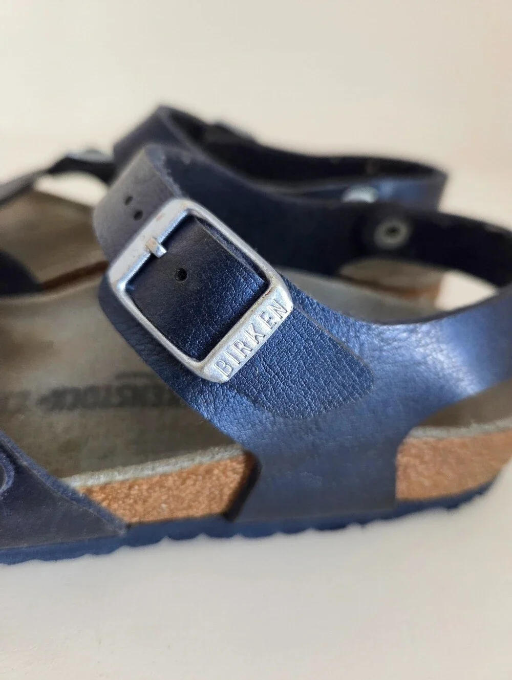 Birkenstock Kids Taurmina Navy Leather Strap Sandals Size 2Y